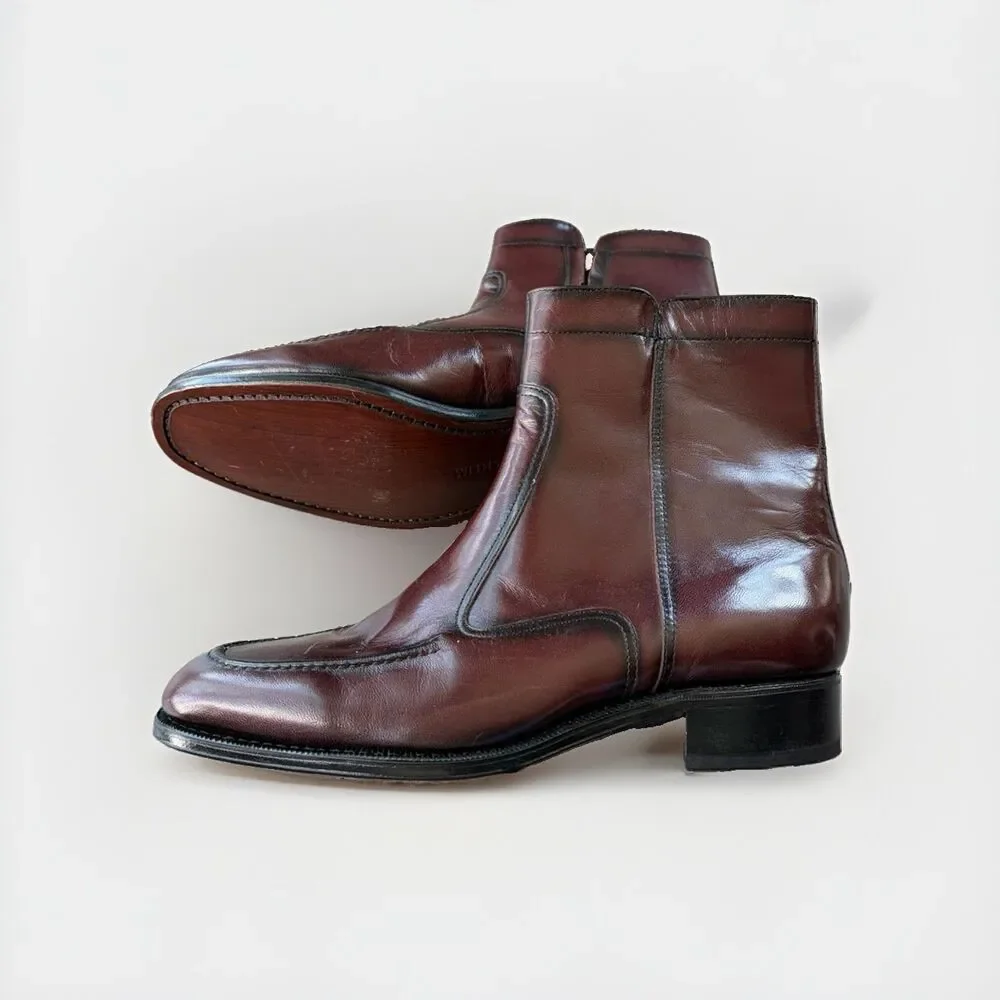 Florsheim Essex Moc Toe Zipper Boots Men’s 10 3E Wide Black Cherry Leather 17074